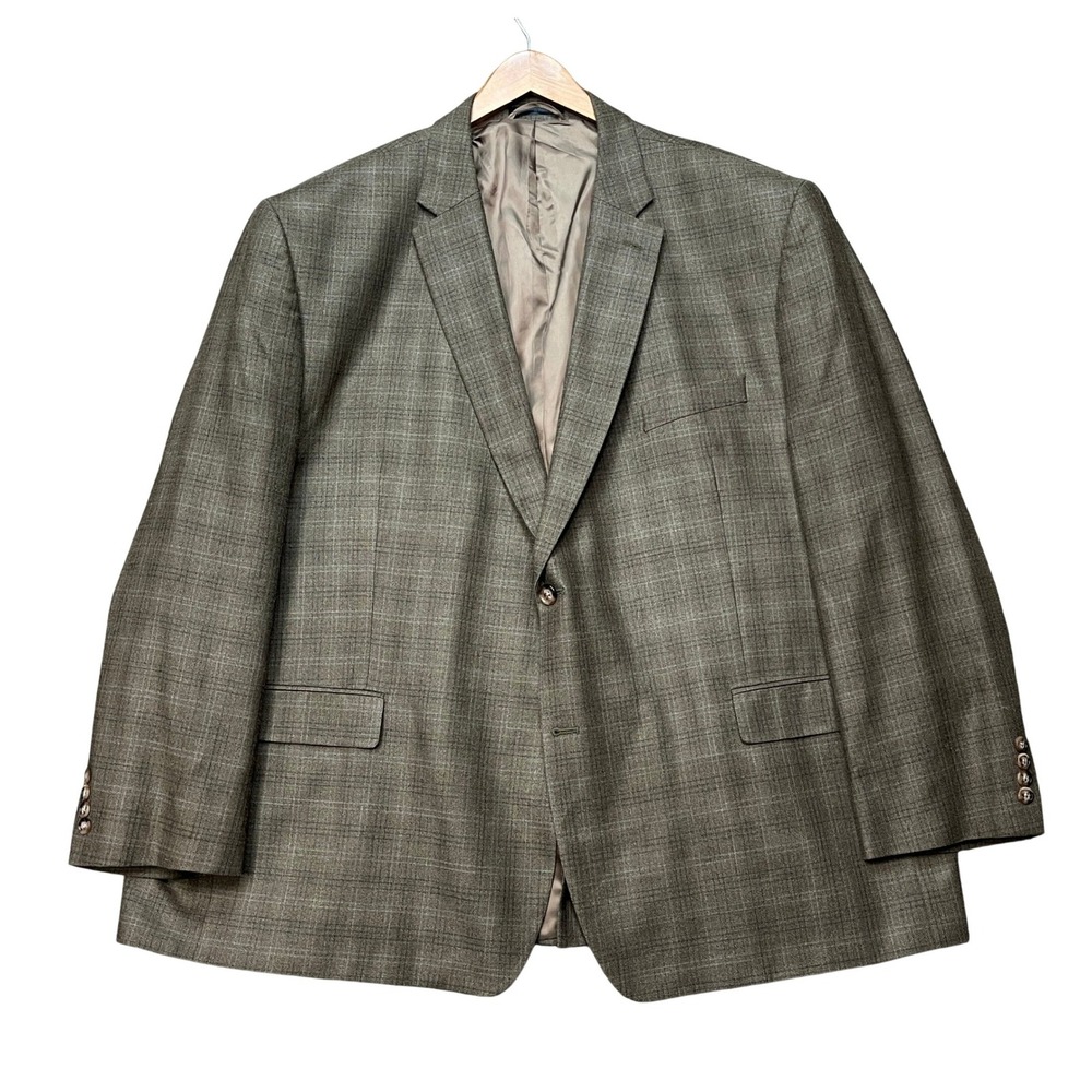 Lauren Ralph Lauren Blazer‎ Mens 54R Olive Brown Silk Wool Glen Check Sport Coat